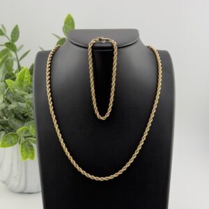 14k Yellow Gold Matching Rope Chain 7" Bracelet & 18" Necklace. 22.3 grams total.