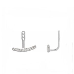 14K White Gold Diamond Curved Bar Earring Jackets with 1/5 ct Total Weight Lab Grown Diamond