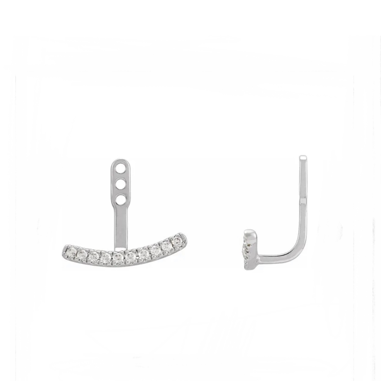 14K White Gold Diamond Curved Bar Earring Jackets with 1/5 ct Total Weight Lab Grown Diamond
