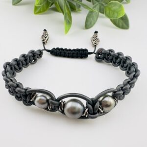 Tahitian 3 Pearl leather Braided Bolo Bracelet. Pearls harvested in Tahiti anually and bracelet made in the U.S.A.