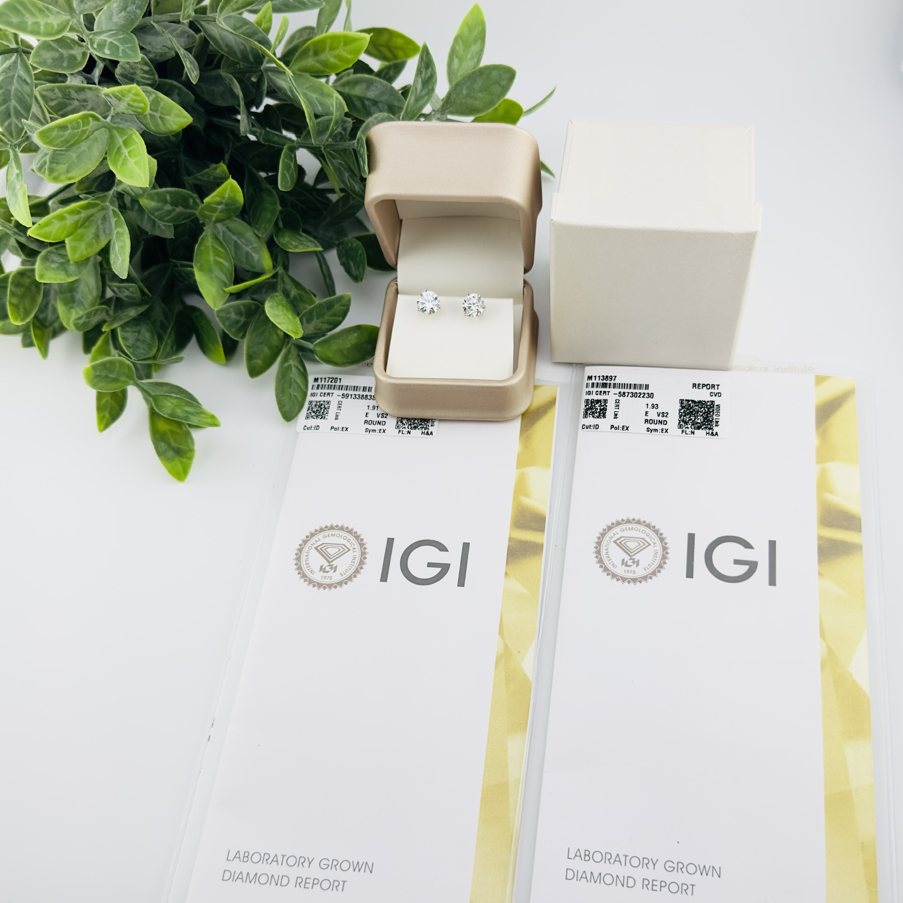 3.84 ct. Diamond Earrings Studs, E color and VS2 Clarity. 3 prong 14K White Gold martini setting. These have very special Protektor Backings on them that lock in to prevent from falling out or getting loose. These diamonds average just over 8mm diameter. 3.66 grams Total Weight. If asked to order these earrings, they would cost more just to make them. - Image 3