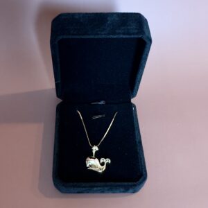 14K Yellow Gold Diamond Whale Pendant. 3/4" x 3/4" half a point of nice white natural diamond in carat weight with14K Yellow Gold 18" Flat Twisted Chain Necklace with Spring ring clasp.