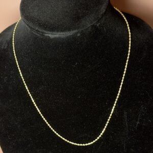 1.8mm 14k Yellow Gold Diamond Cut Rope Chain. Safety Clasp. 20" long, 5.6 grams.
