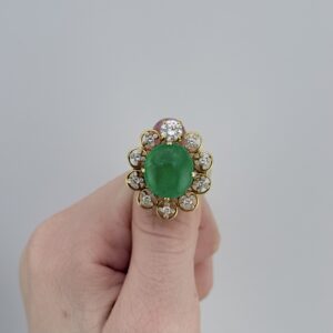 18k Yellow Gold Natural 10ct Emerald Cabochon With Diamonds around the Gemstone