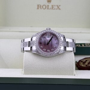 Rolex 26mm Stainless Steel Datejust. Diamond Bezel. Diamond Lugs. Diamond Oyster Bracelet. Pink Mother-of-Pearl Diamond Dial.